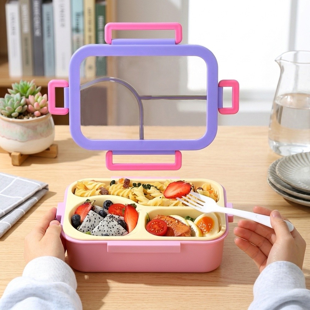 Travel Accessories Set - Edelstahl-Bento-Box mit 3 Fächern, auslaufsicherer Lunchbehälter