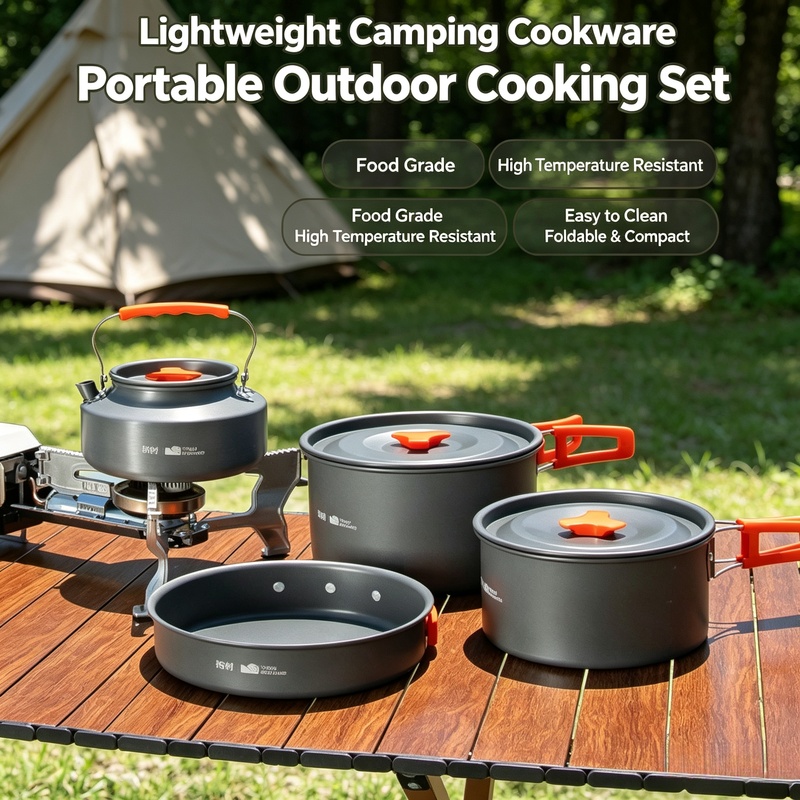 Travel Accessories Set - 10-teiliges Ultraleichtes Aluminium-Camping-Kochgeschirr-Set Topf Wasserkocher mit