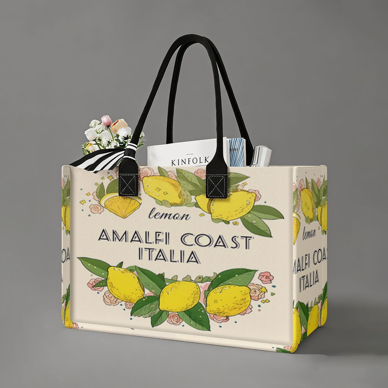 Travel Accessories Italy - Amalfi-Küste Italien Zitronen-Blumenmuster Polyester-Tragetasche Große Kapazität