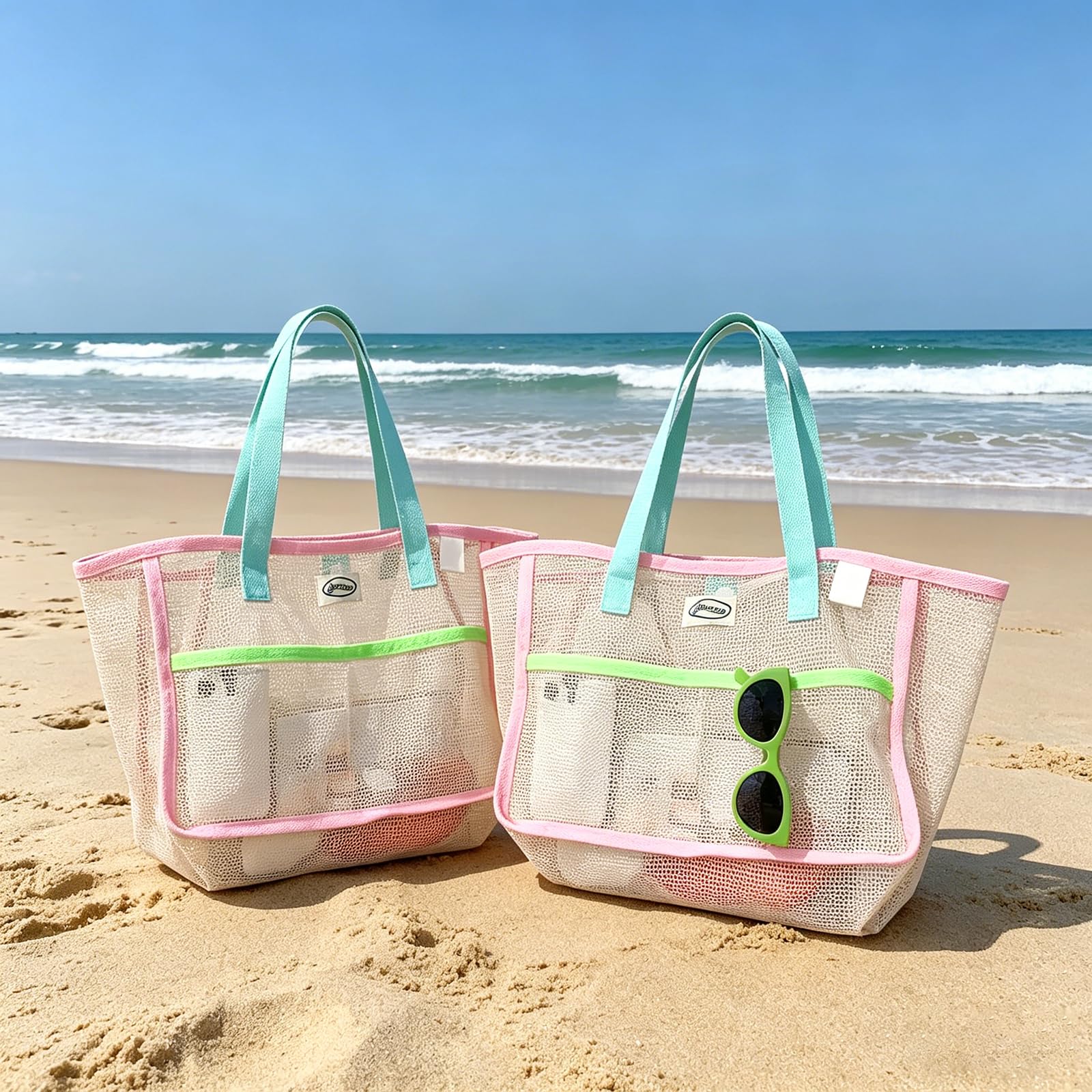 Travel Accessories Bag - Strandtaschen für Frauen Bunte Faltbare Netz-Sandtasche