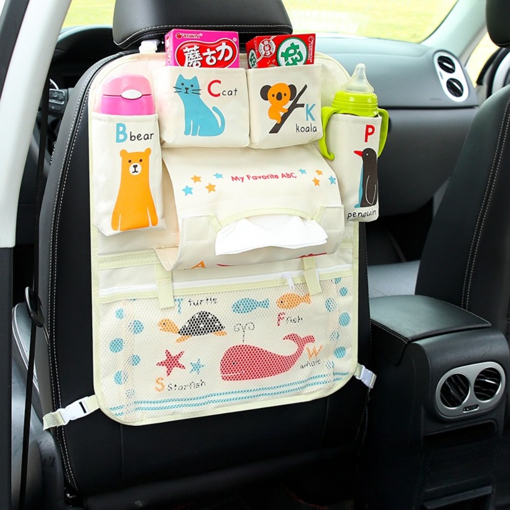 Car Seat Travel Bag - Cartoon-Rücksitz-Organizer-Matten, Rücksitz-Organizer, Aufbewahrungstasche, Taschentuchhalter für Kinder,
